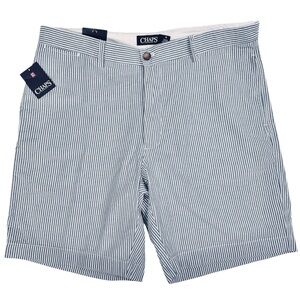 Chaps Shorts 36 Blue White Stripe Seersucker Flat Front Cotton 9 Inseam